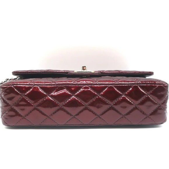 Chanel 2008 Classic Double Flap Bag Burgundy Quilted Patent Leather Shoulder Bag - Picture 7 of 12